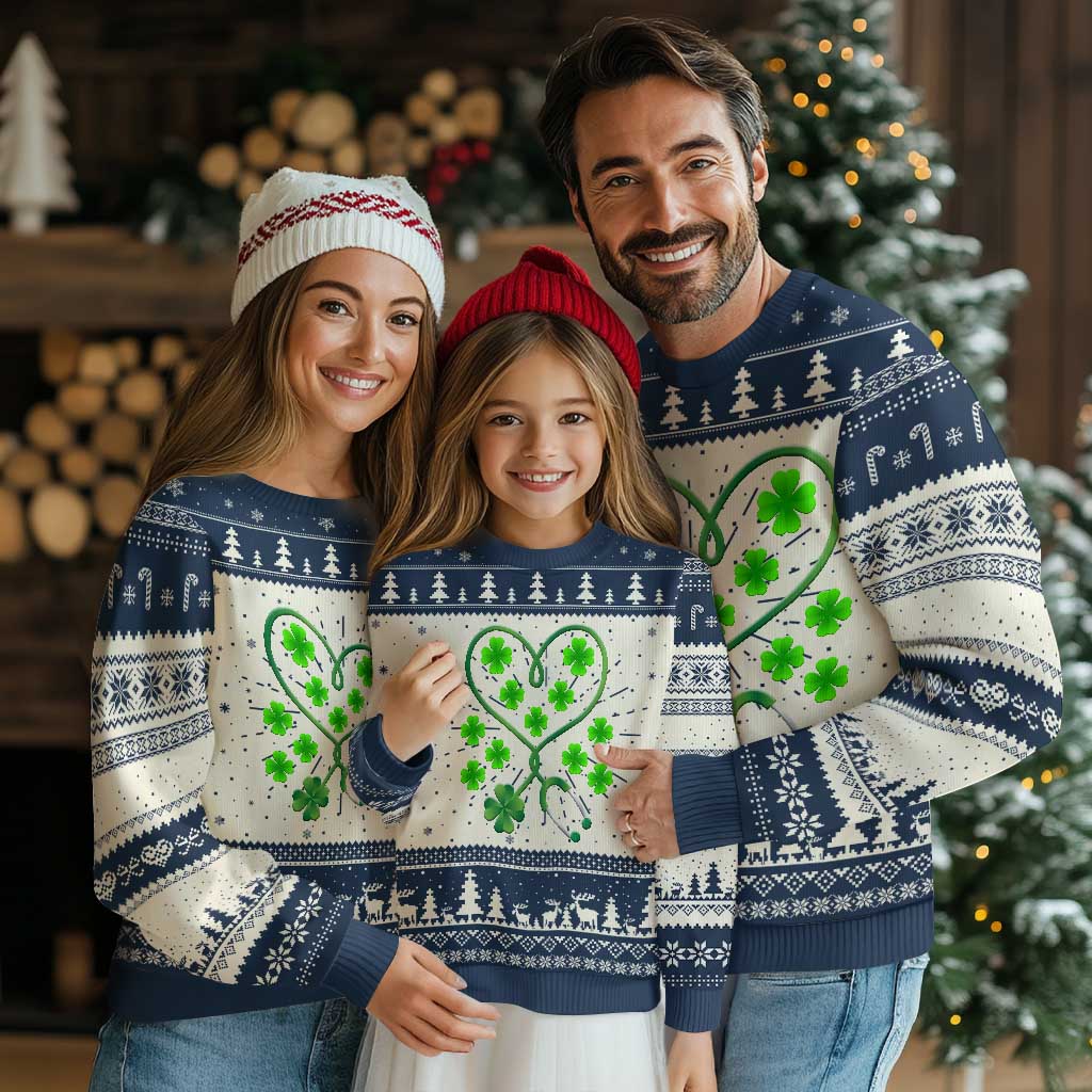 Funny Nurse St Patricks Day Knit Sweatshirt Nursing Stethoscope Green Clover Shamrock TS02 Navy Print Your Wear