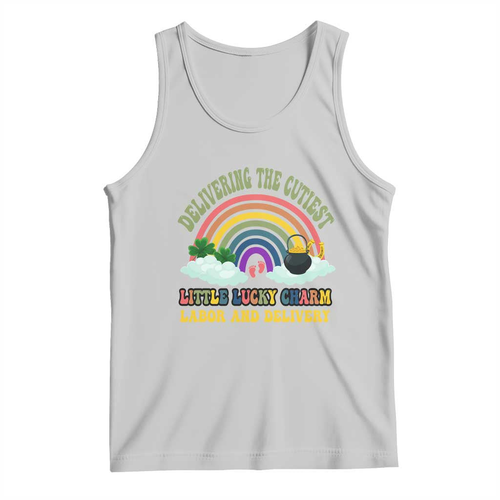 Funny Labor and Delivery St Patricks Day Tank Top Delivering The Cutiest Little Lucky Charm TS02 Ash Print Your Wear