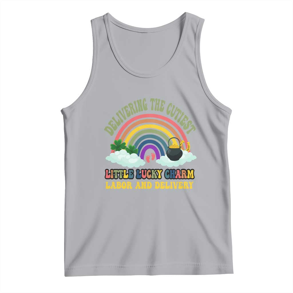 Funny Labor and Delivery St Patricks Day Tank Top Delivering The Cutiest Little Lucky Charm TS02 Athletic Heather Print Your Wear