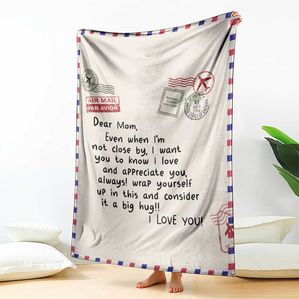 Airmail Letter Dear Mom Throw Blanket Long Distance Hug Meaningful Mother's Day TS02 Print Your Wear