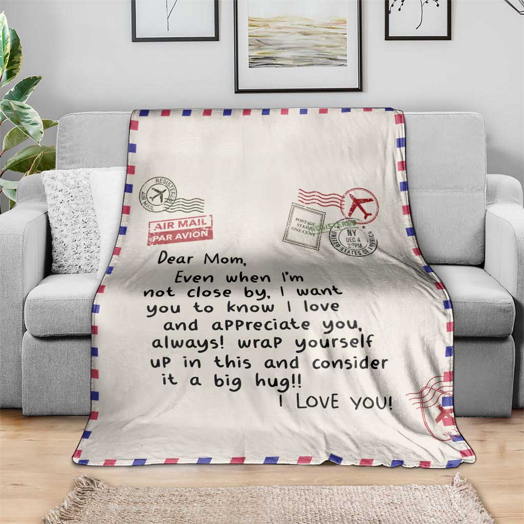 Airmail Letter Dear Mom Throw Blanket Long Distance Hug Meaningful Mother's Day TS02 Print Your Wear
