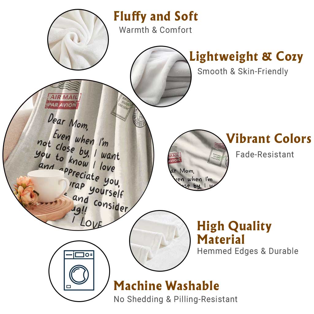 Airmail Letter Dear Mom Throw Blanket Long Distance Hug Meaningful Mother's Day TS02 Print Your Wear