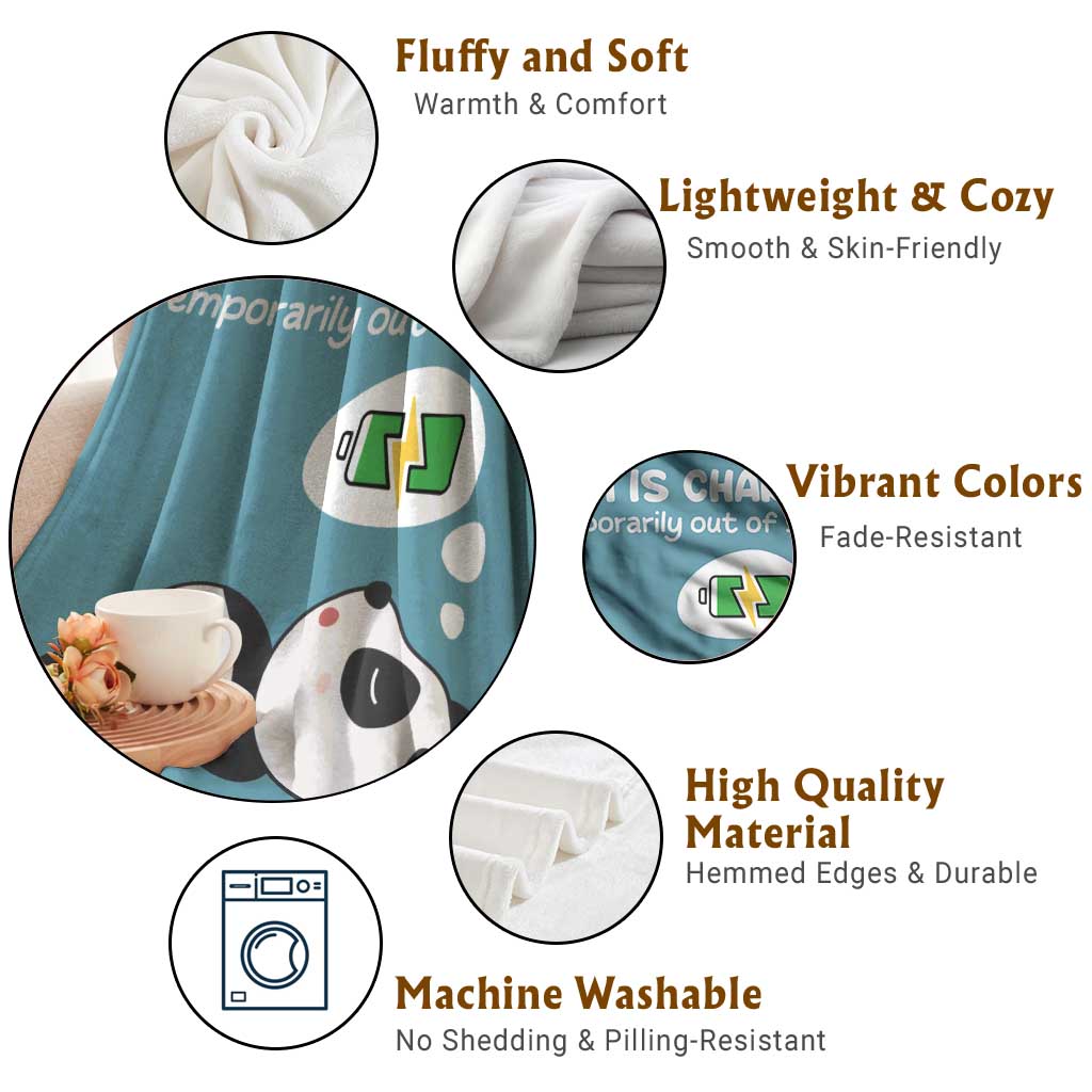 Funny Panda Mom Energy Throw Blanket Mom Is Charging Temporarily Out Of Service Mother's Day Gag Gift TS02 Print Your Wear