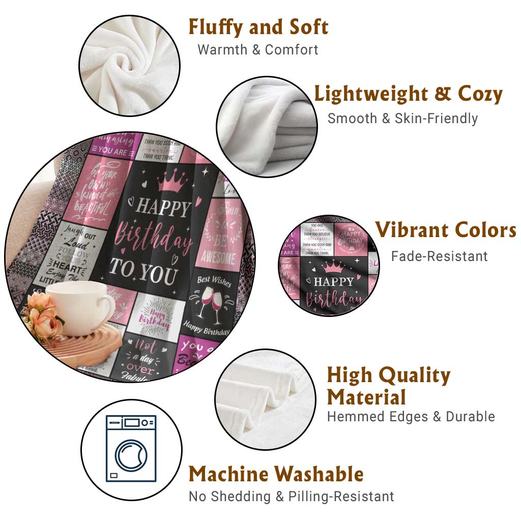 Happy Birthday Quilt Printing Throw Blanket Love Messages Inspirational Birthday Gift for Girls Women TS02 Print Your Wear