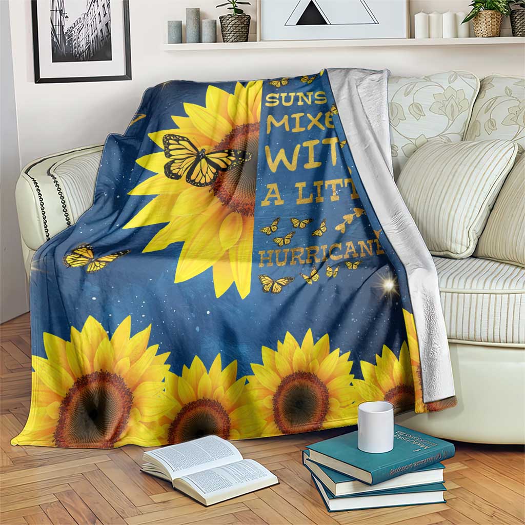 Inspirational Sunflower Galaxy Throw Blanket Sunshine Mixed With A Little Hurricane Funny TS02 Print Your Wear