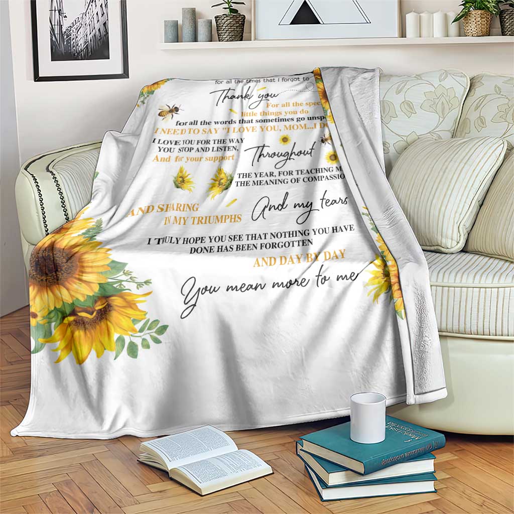 To My Mom Sunflower and Bee Throw Blanket Thank You For All The Special Things Love Message Botanical Gift for Mother's Day TS02 Print Your Wear