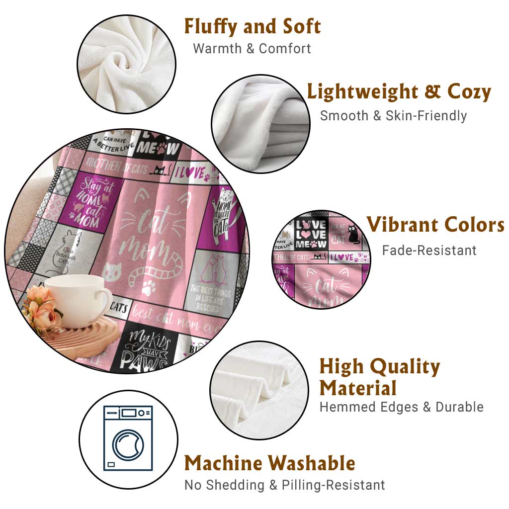 Cute Cat Mom Throw Blanket Funny Pet Mom Appreciation Cats Lover Gift TS02 Print Your Wear