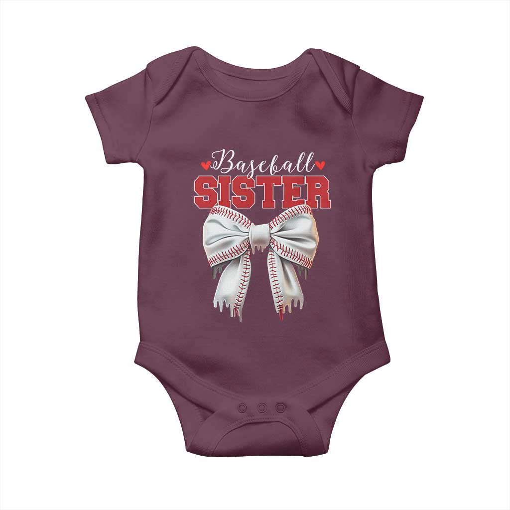 Baseball Sister Baby Onesie Soft Ball Game Day Dripping Ice Cream Coquette Bow TS02 Maroon Print Your Wear