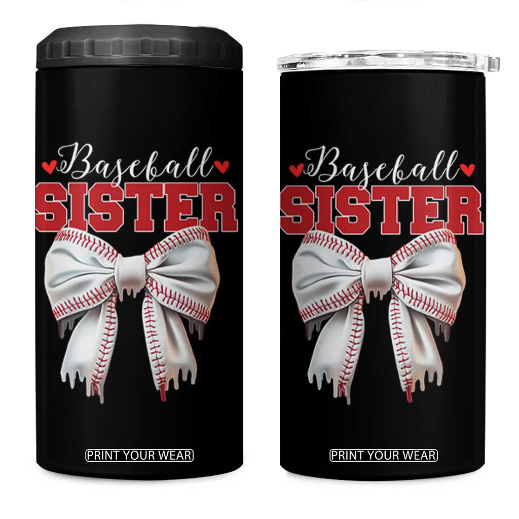Baseball Sister 4 in 1 Can Cooler Tumbler Soft Ball Game Day Dripping Ice Cream Coquette Bow TS02 One Size: 16 oz Black Print Your Wear