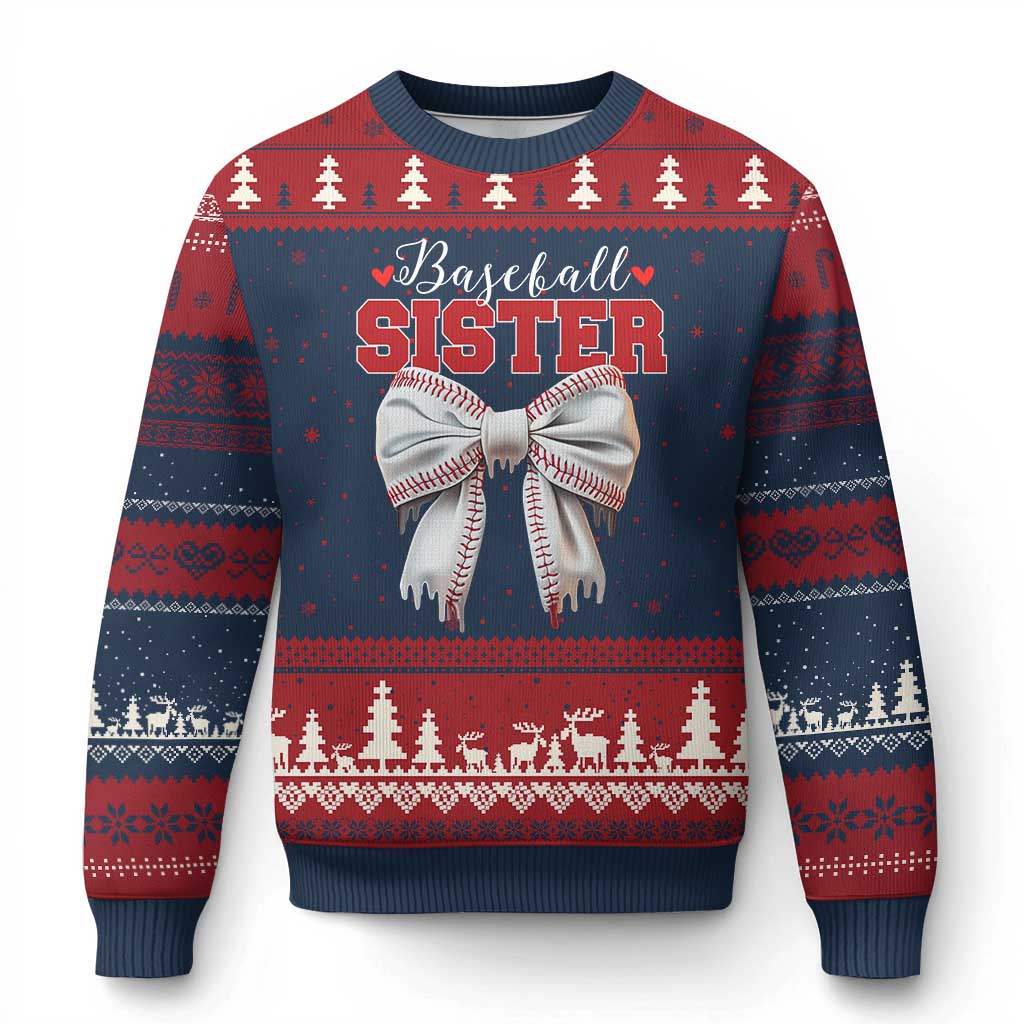Baseball Sister Ugly Christmas Sweater Soft Ball Game Day Dripping Ice Cream Coquette Bow TS02 Navy Red Print Your Wear