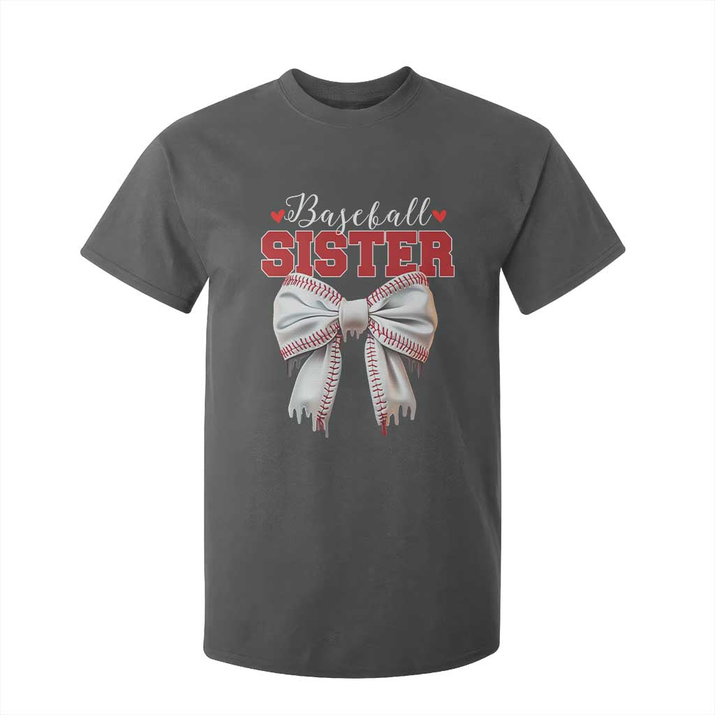 Baseball Sister T Shirt For Kid Soft Ball Game Day Dripping Ice Cream Coquette Bow TS02 Dark Heather Print Your Wear