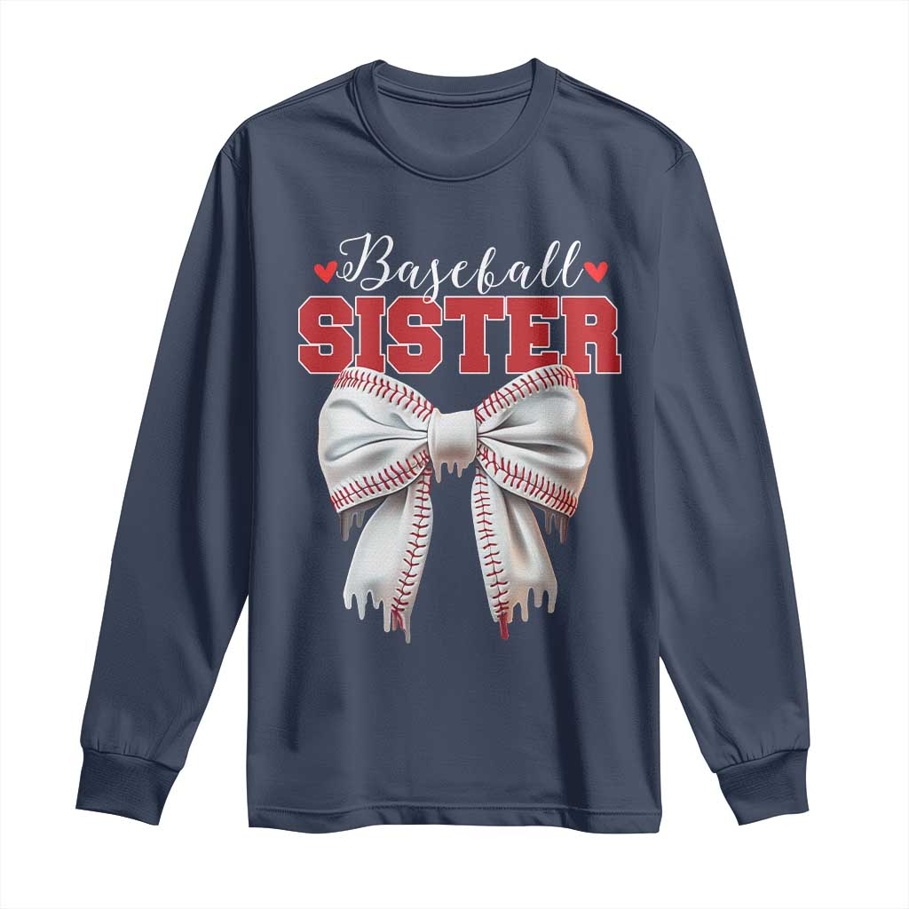 Baseball Sister Long Sleeve Shirt Soft Ball Game Day Dripping Ice Cream Coquette Bow TS02 Navy Print Your Wear