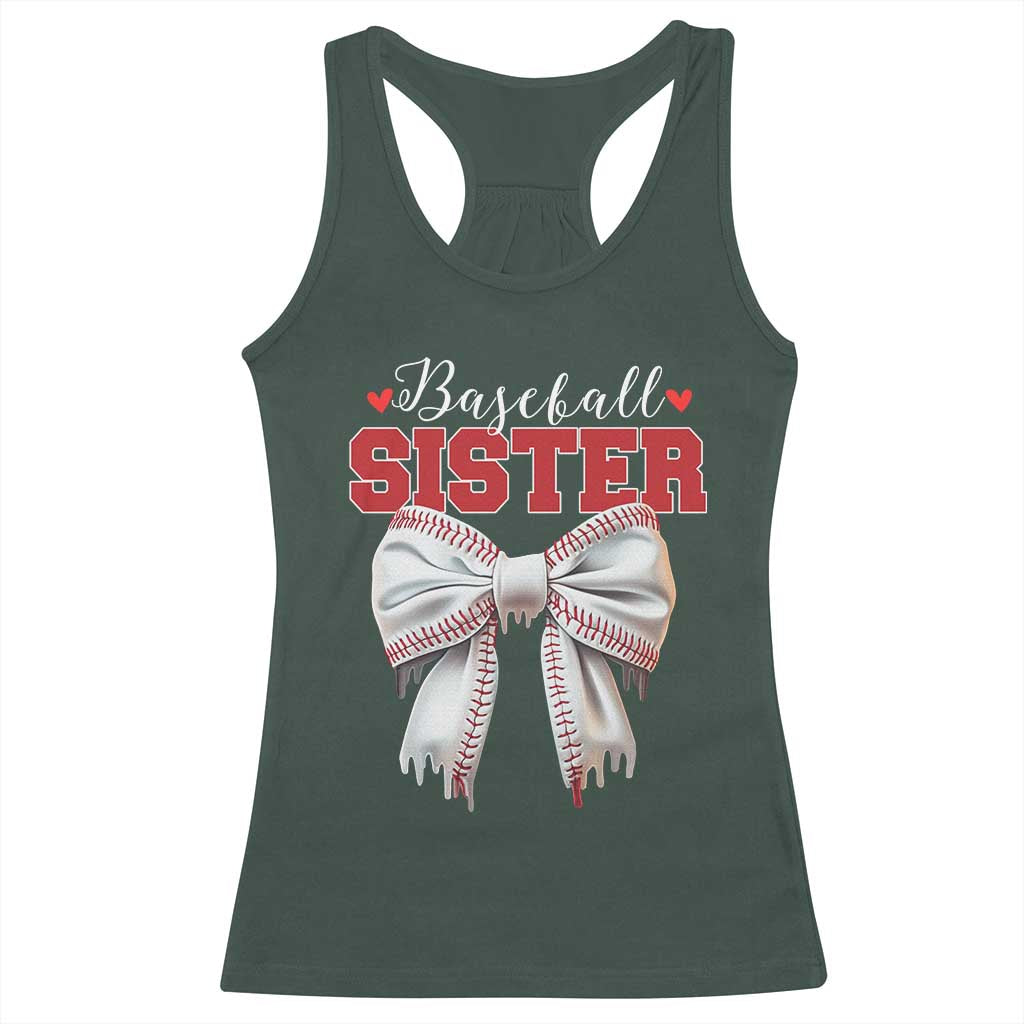 Baseball Sister Racerback Tank Top Soft Ball Game Day Dripping Ice Cream Coquette Bow TS02 Dark Forest Green Print Your Wear