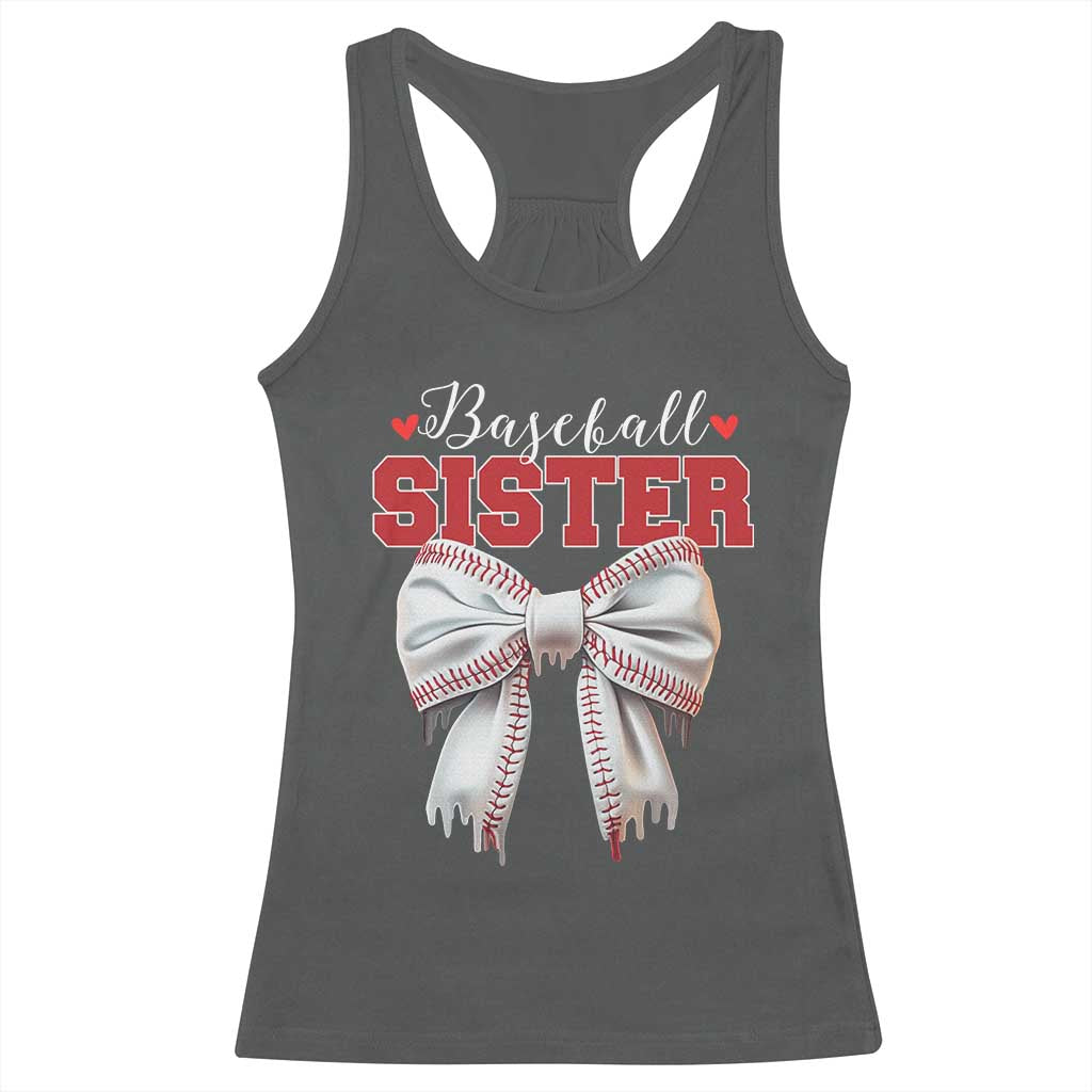 Baseball Sister Racerback Tank Top Soft Ball Game Day Dripping Ice Cream Coquette Bow TS02 Dark Heather Print Your Wear