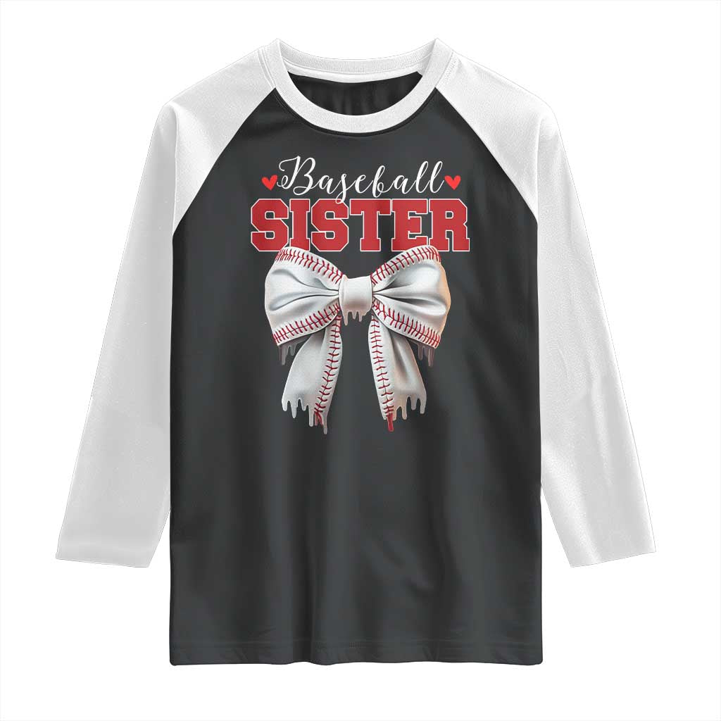 Baseball Sister Raglan Shirt Soft Ball Game Day Dripping Ice Cream Coquette Bow TS02 Black White Print Your Wear
