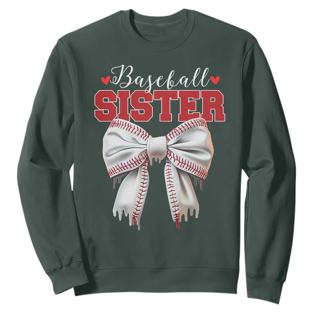 Baseball Sister Sweatshirt Soft Ball Game Day Dripping Ice Cream Coquette Bow TS02 Dark Forest Green Print Your Wear