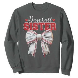 Baseball Sister Sweatshirt Soft Ball Game Day Dripping Ice Cream Coquette Bow TS02 Dark Heather Print Your Wear