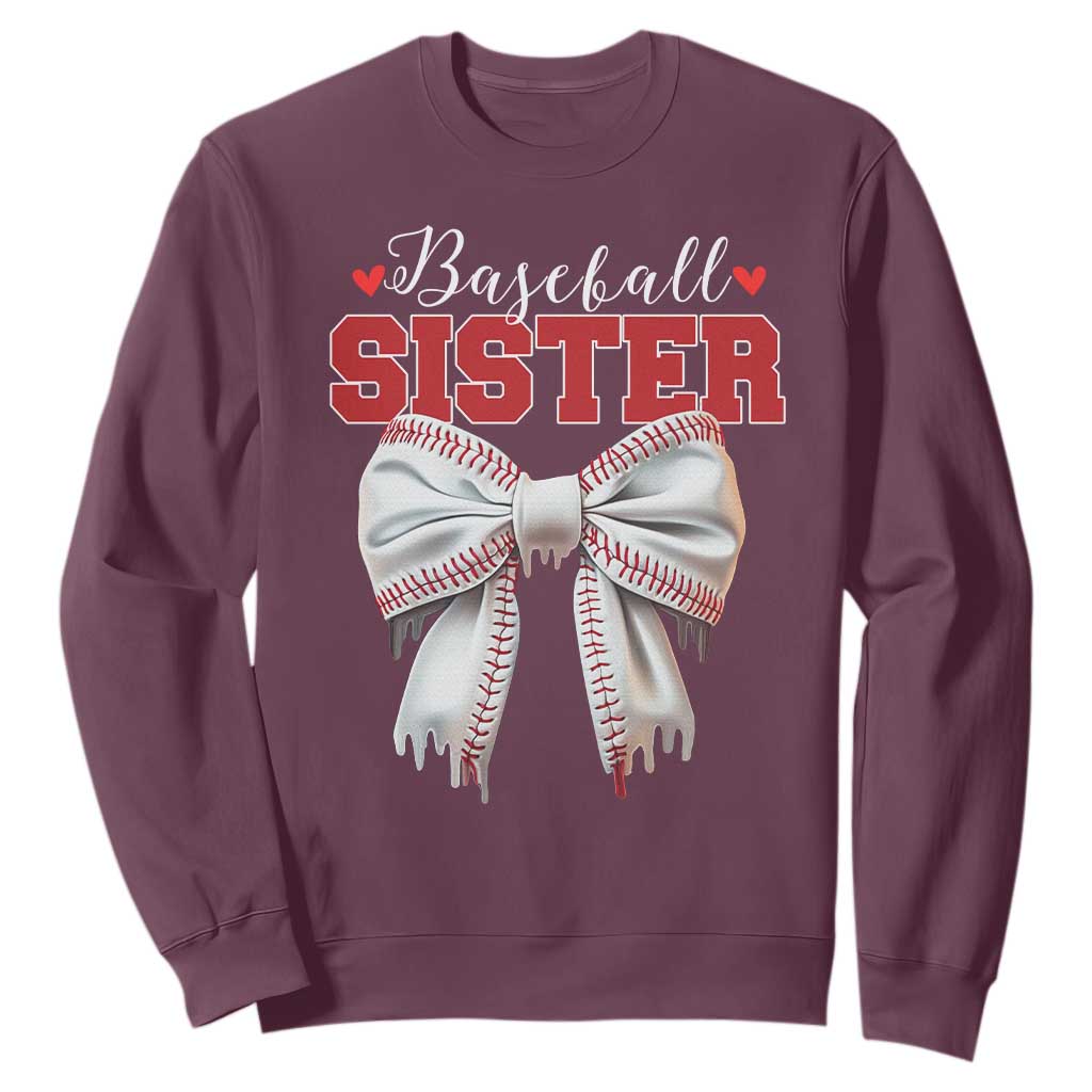 Baseball Sister Sweatshirt Soft Ball Game Day Dripping Ice Cream Coquette Bow TS02 Maroon Print Your Wear