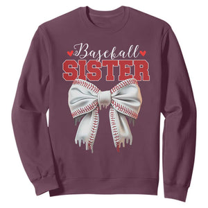Baseball Sister Sweatshirt Soft Ball Game Day Dripping Ice Cream Coquette Bow TS02 Maroon Print Your Wear