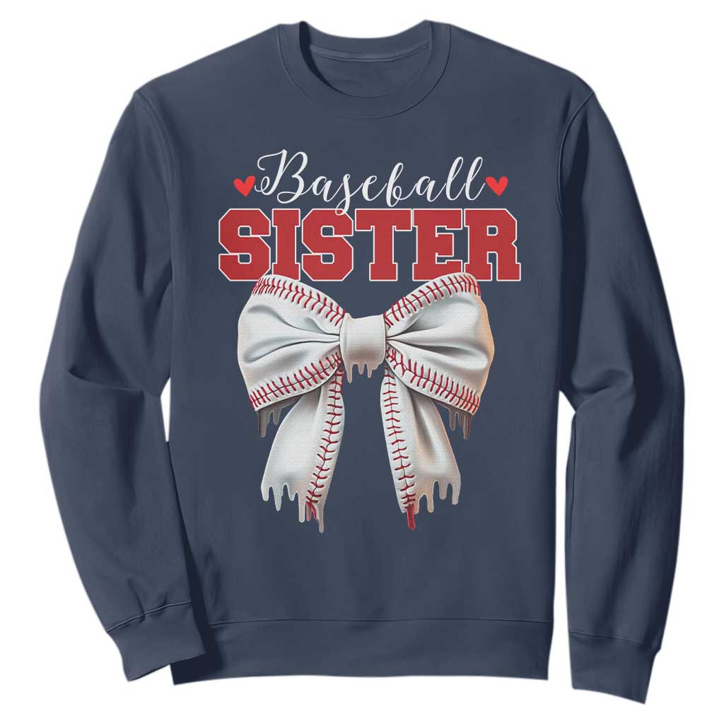 Baseball Sister Sweatshirt Soft Ball Game Day Dripping Ice Cream Coquette Bow TS02 Navy Print Your Wear
