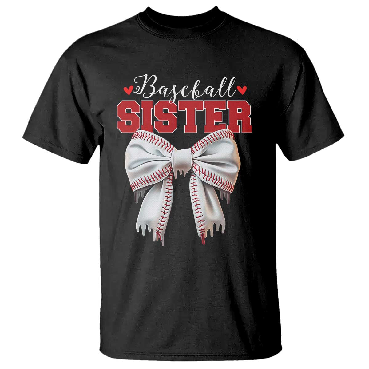 Baseball Sister T Shirt Soft Ball Game Day Dripping Ice Cream Coquette Bow TS02 Black Print Your Wear