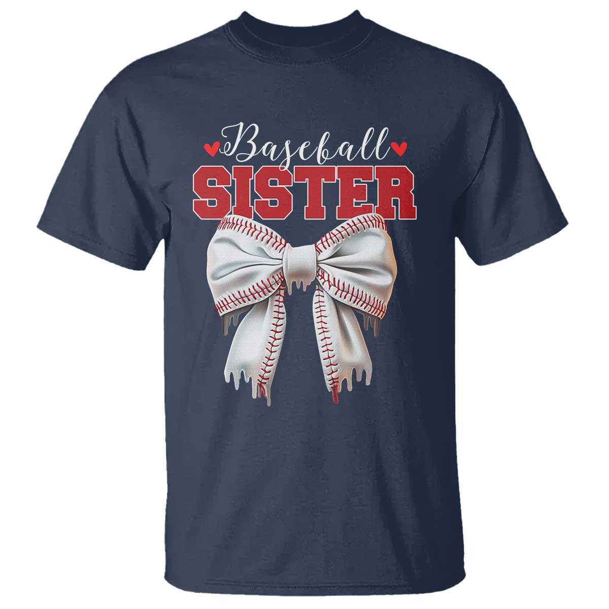 Baseball Sister T Shirt Soft Ball Game Day Dripping Ice Cream Coquette Bow TS02 Navy Print Your Wear