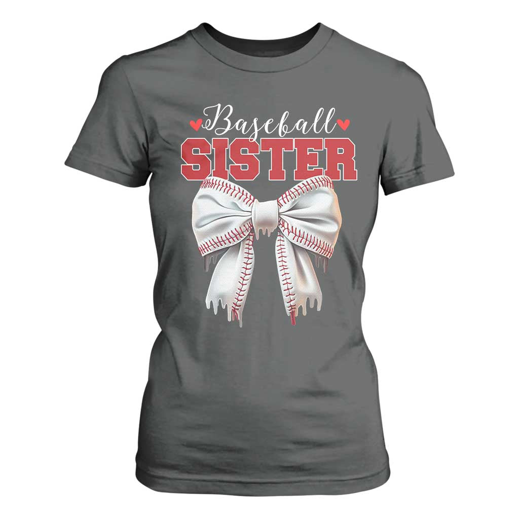 Baseball Sister T Shirt For Women Soft Ball Game Day Dripping Ice Cream Coquette Bow TS02 Dark Heather Print Your Wear