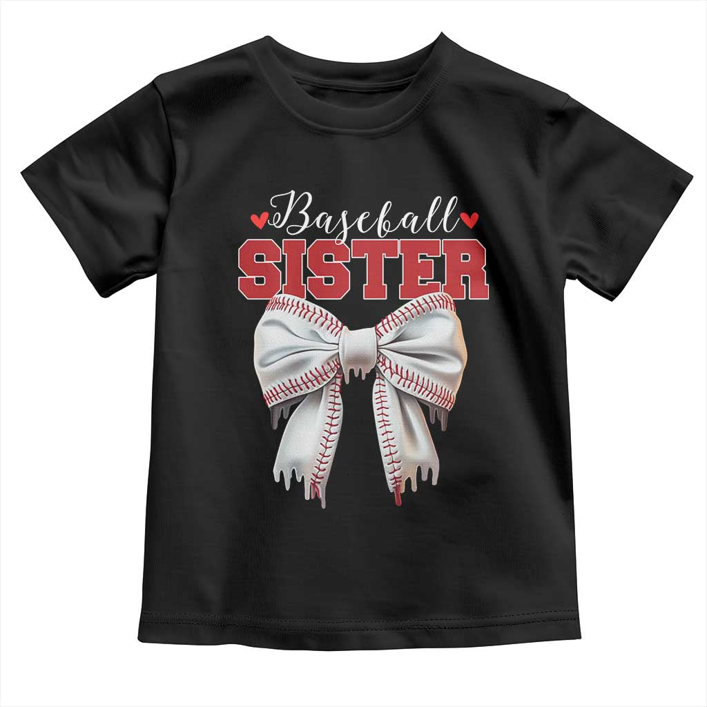 Baseball Sister Toddler T Shirt Soft Ball Game Day Dripping Ice Cream Coquette Bow TS02 Black Print Your Wear