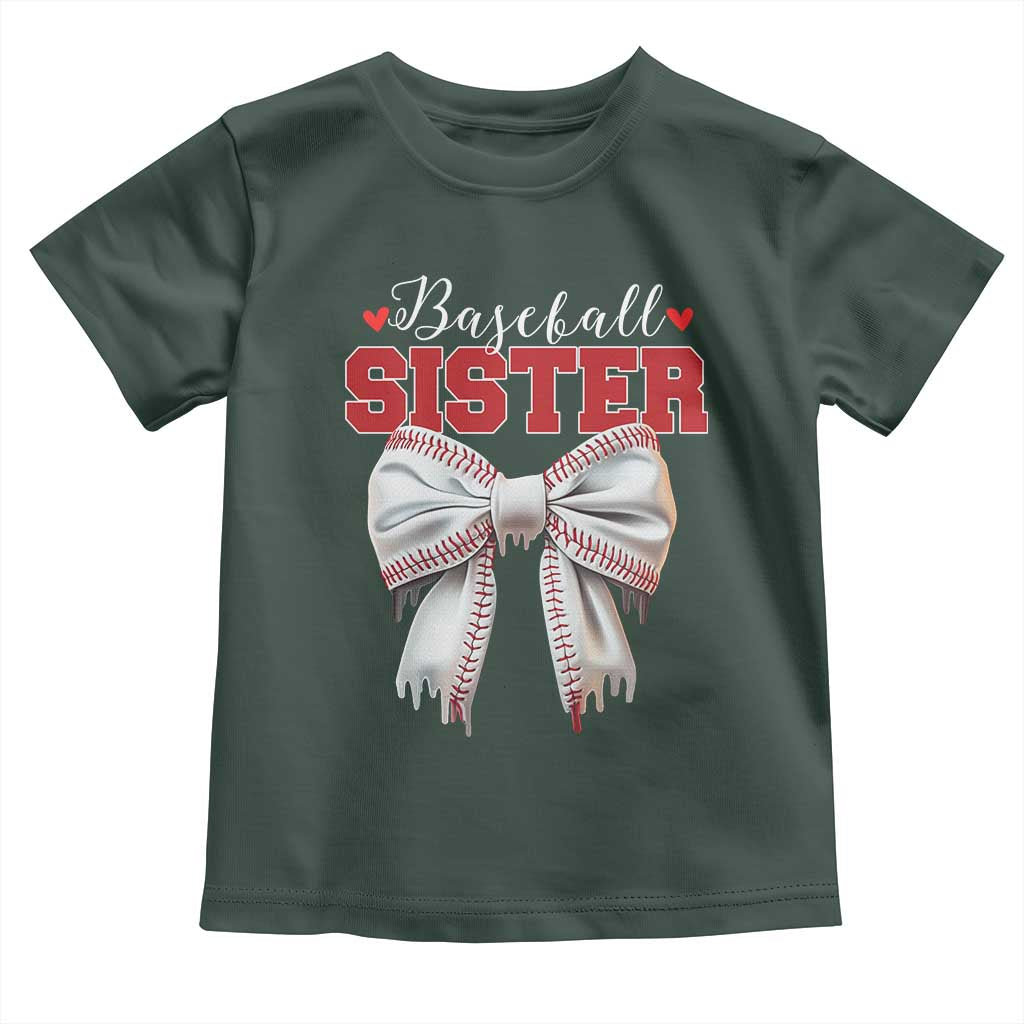 Baseball Sister Toddler T Shirt Soft Ball Game Day Dripping Ice Cream Coquette Bow TS02 Dark Forest Green Print Your Wear