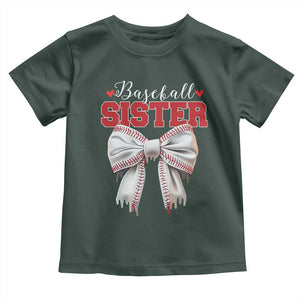 Baseball Sister Toddler T Shirt Soft Ball Game Day Dripping Ice Cream Coquette Bow TS02 Dark Forest Green Print Your Wear