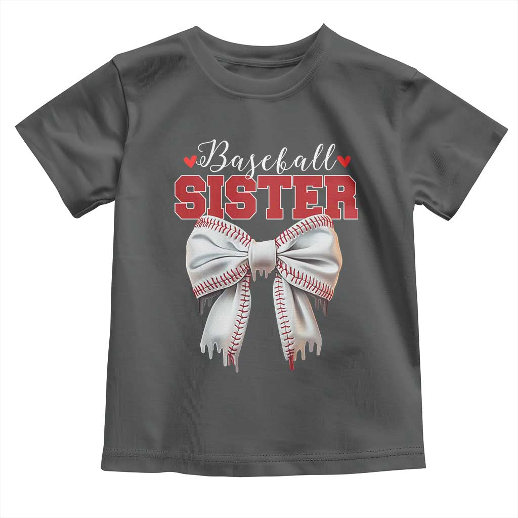 Baseball Sister Toddler T Shirt Soft Ball Game Day Dripping Ice Cream Coquette Bow TS02 Dark Heather Print Your Wear