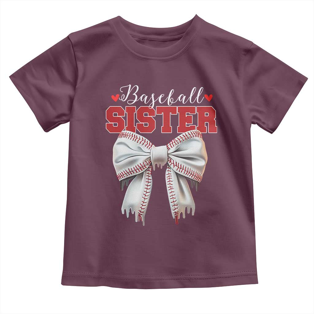 Baseball Sister Toddler T Shirt Soft Ball Game Day Dripping Ice Cream Coquette Bow TS02 Maroon Print Your Wear