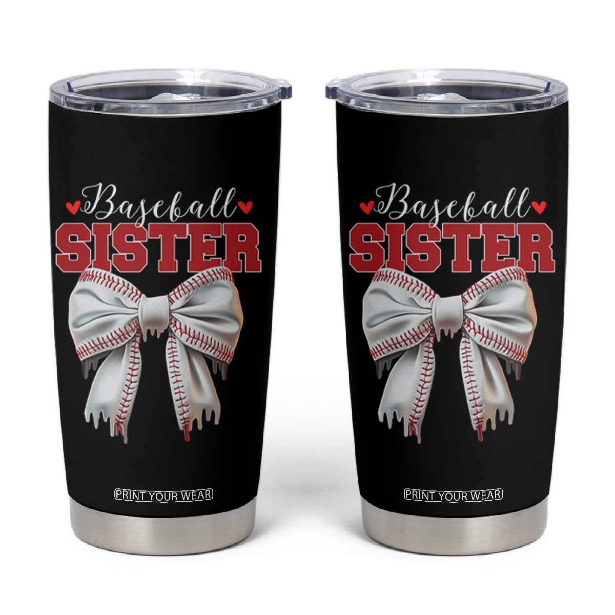 Baseball Sister Tumbler Cup Soft Ball Game Day Dripping Ice Cream Coquette Bow TS02 Black Print Your Wear