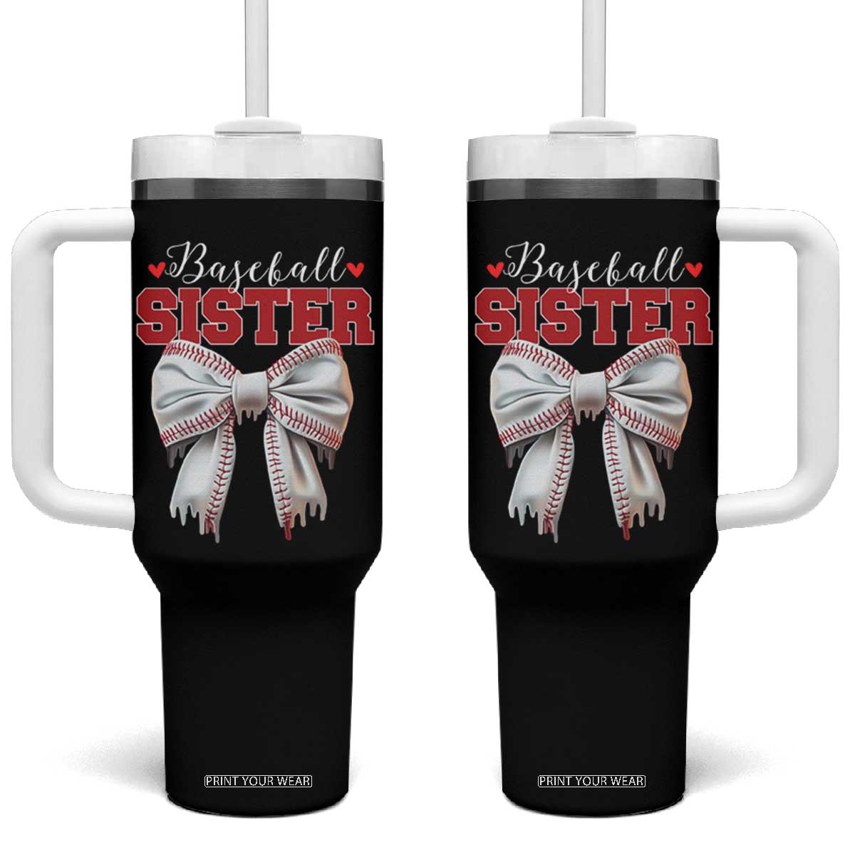 Baseball Sister Tumbler With Handle Soft Ball Game Day Dripping Ice Cream Coquette Bow TS02 One Size: 40 oz Black Print Your Wear