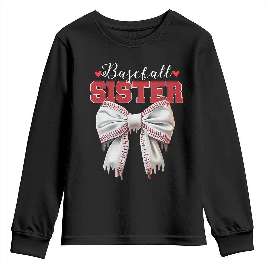 Baseball Sister Youth Sweatshirt Soft Ball Game Day Dripping Ice Cream Coquette Bow TS02 Black Print Your Wear
