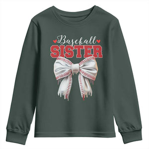 Baseball Sister Youth Sweatshirt Soft Ball Game Day Dripping Ice Cream Coquette Bow TS02 Dark Forest Green Print Your Wear