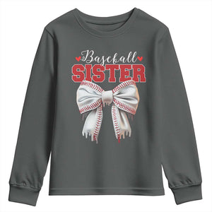 Baseball Sister Youth Sweatshirt Soft Ball Game Day Dripping Ice Cream Coquette Bow TS02 Dark Heather Print Your Wear