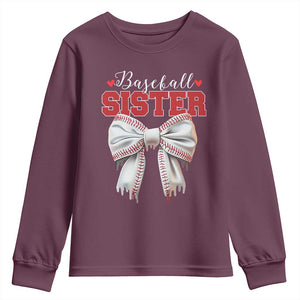 Baseball Sister Youth Sweatshirt Soft Ball Game Day Dripping Ice Cream Coquette Bow TS02 Maroon Print Your Wear
