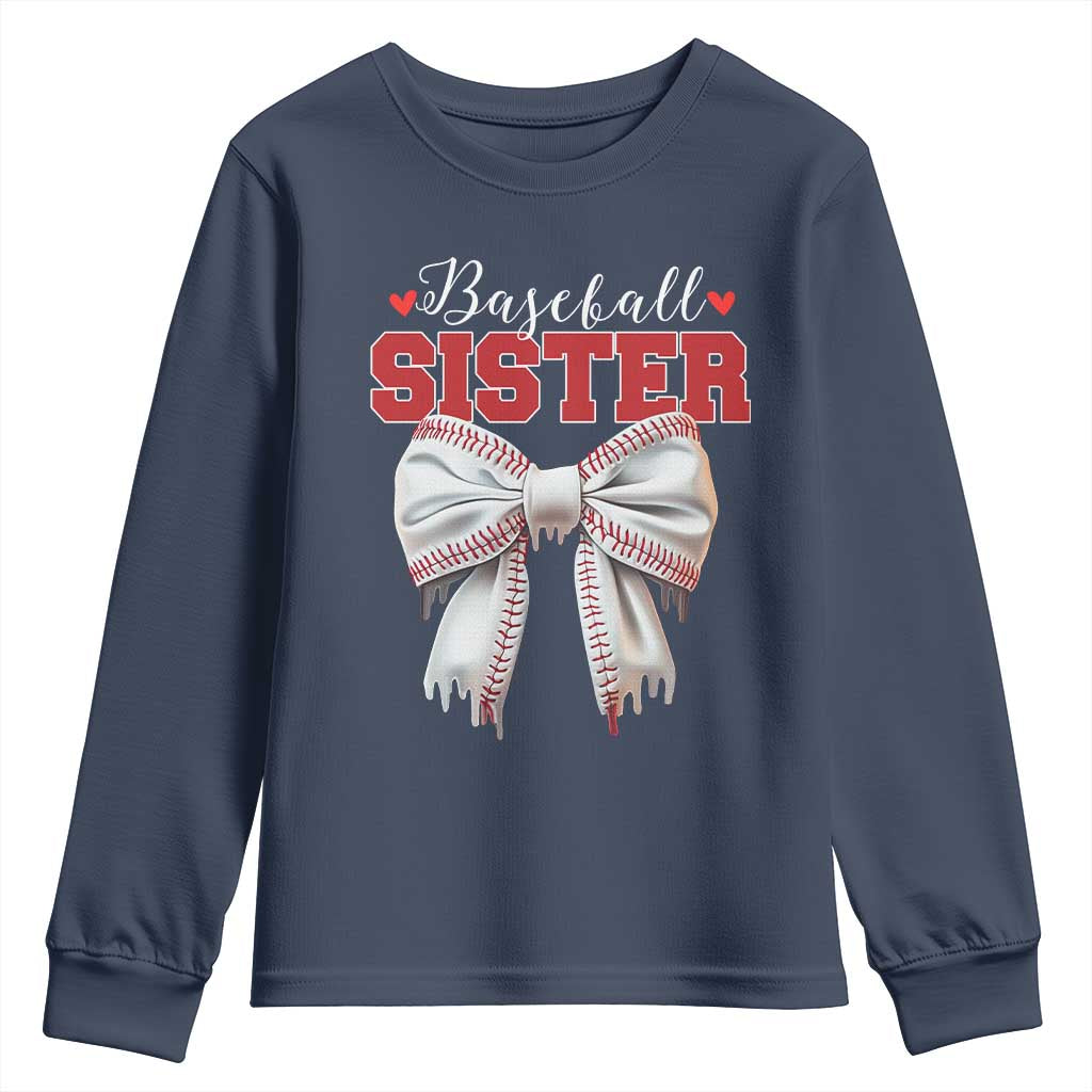 Baseball Sister Youth Sweatshirt Soft Ball Game Day Dripping Ice Cream Coquette Bow TS02 Navy Print Your Wear