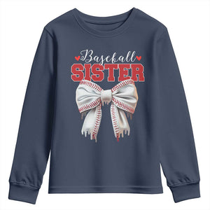 Baseball Sister Youth Sweatshirt Soft Ball Game Day Dripping Ice Cream Coquette Bow TS02 Navy Print Your Wear