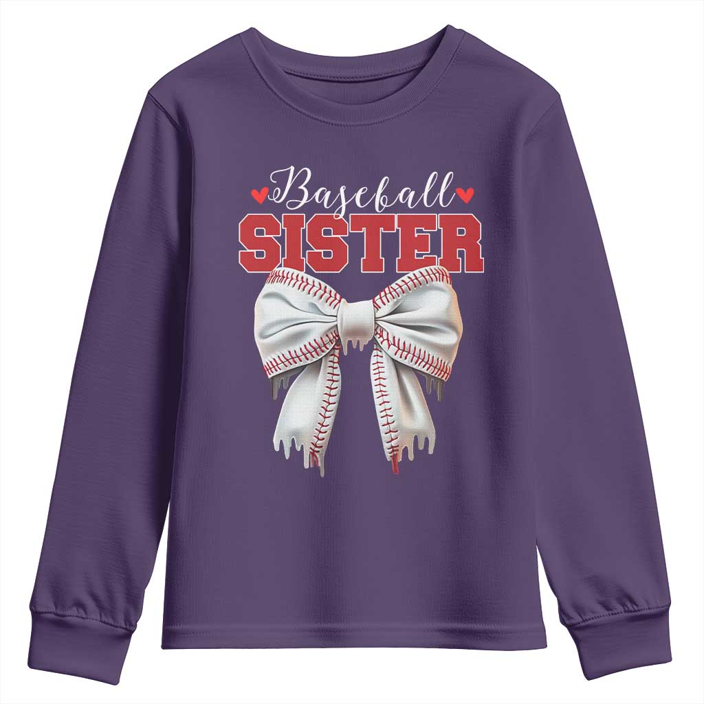 Baseball Sister Youth Sweatshirt Soft Ball Game Day Dripping Ice Cream Coquette Bow TS02 Purple Print Your Wear