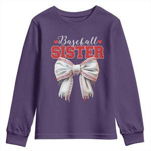 Baseball Sister Youth Sweatshirt Soft Ball Game Day Dripping Ice Cream Coquette Bow TS02 Purple Print Your Wear