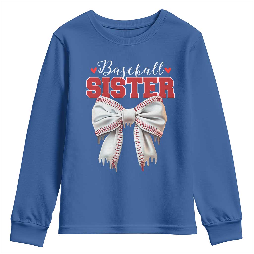 Baseball Sister Youth Sweatshirt Soft Ball Game Day Dripping Ice Cream Coquette Bow TS02 Royal Blue Print Your Wear