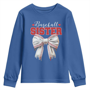 Baseball Sister Youth Sweatshirt Soft Ball Game Day Dripping Ice Cream Coquette Bow TS02 Royal Blue Print Your Wear