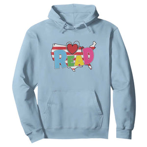 Read Lover America Map Hoodie National Reading Month Bookish Book Lovers TS02 Light Blue Print Your Wear