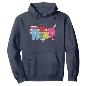 Read Lover America Map Hoodie National Reading Month Bookish Book Lovers TS02 Navy Print Your Wear