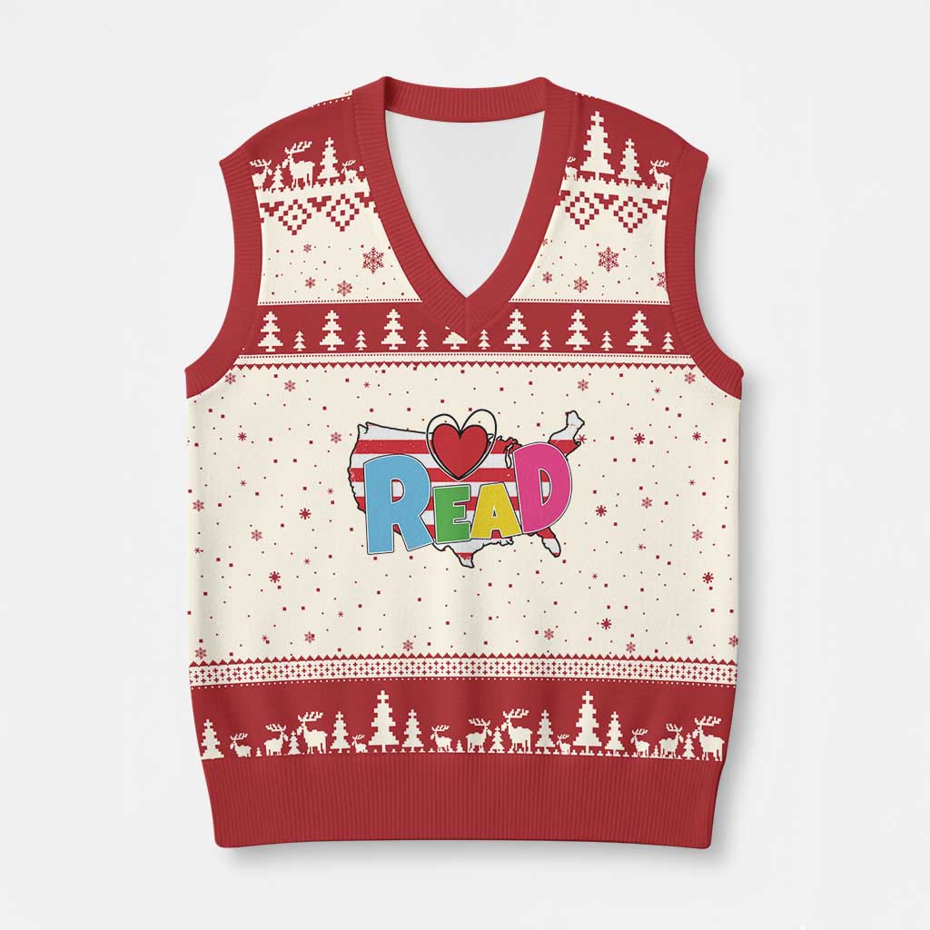 Read Lover America Map V-Neck Knit Sweater Vest National Reading Month Bookish Book Lovers TS02 Beige Red Print Your Wear