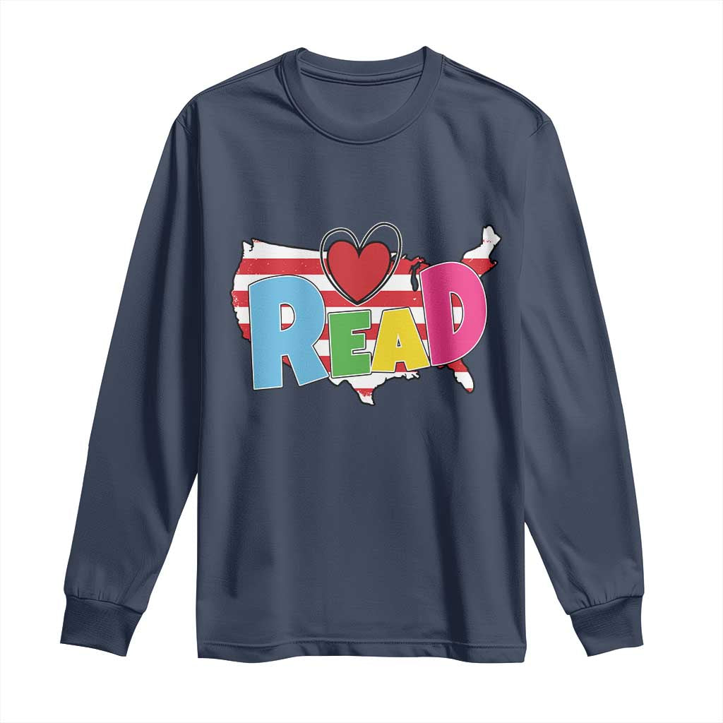 Read Lover America Map Long Sleeve Shirt National Reading Month Bookish Book Lovers TS02 Navy Print Your Wear