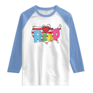Read Lover America Map Raglan Shirt National Reading Month Bookish Book Lovers TS02 White Carolina Blue Print Your Wear