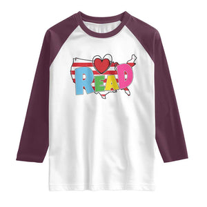 Read Lover America Map Raglan Shirt National Reading Month Bookish Book Lovers TS02 White Maroon Print Your Wear